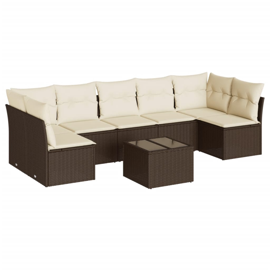 8-tlg. Garten-Sofagarnitur mit Kissen Braun Poly Rattan