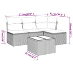 5-tlg. Garten-Sofagarnitur mit Kissen Schwarz Poly Rattan