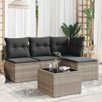 5-tlg. Garten-Sofagarnitur mit Kissen Hellgrau Poly Rattan