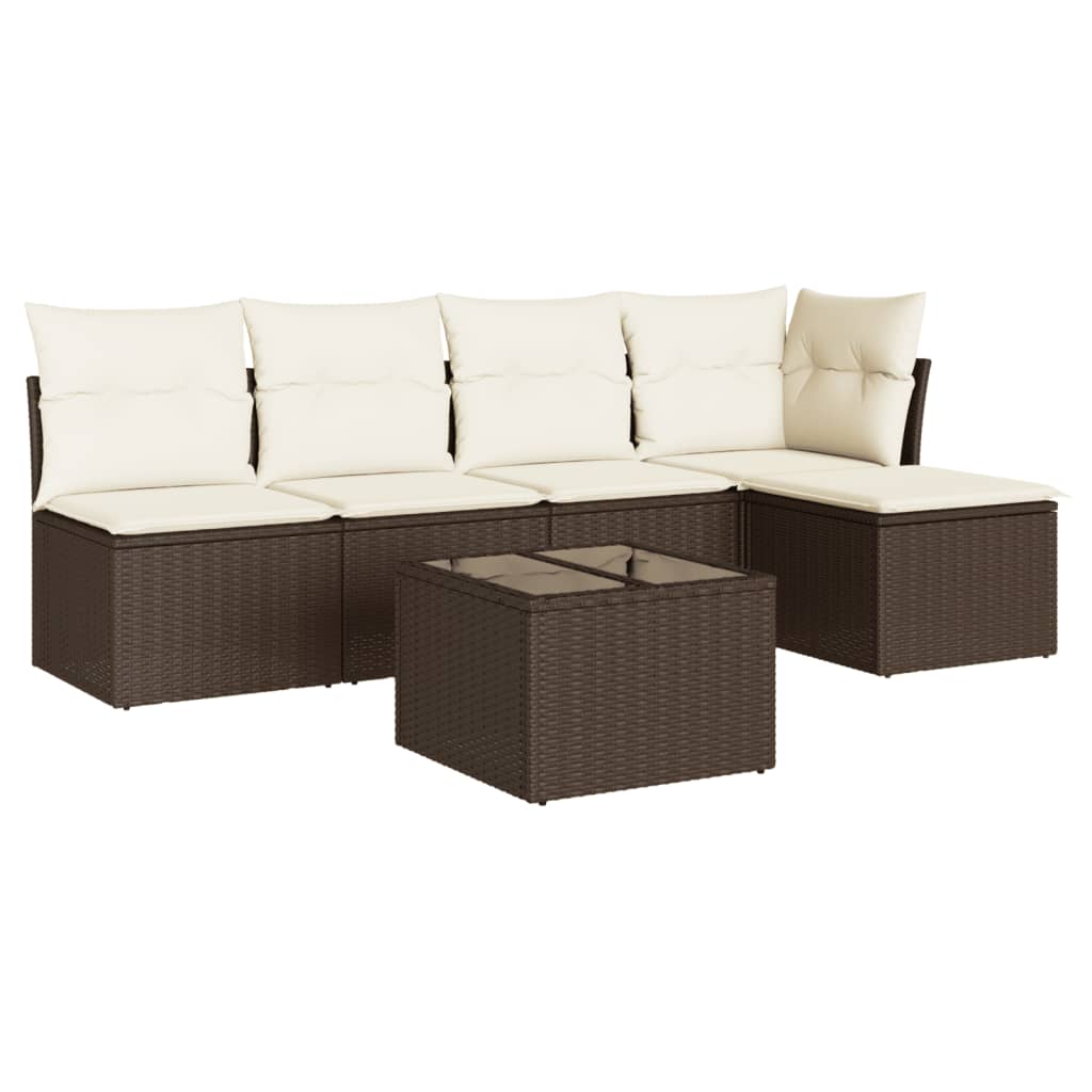 6-tlg. Garten-Sofagarnitur mit Kissen Braun Poly Rattan
