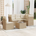 6-tlg. Garten-Sofagarnitur mit Kissen Beige Poly Rattan