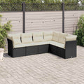 6-tlg. Garten-Sofagarnitur mit Kissen Schwarz Poly Rattan