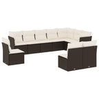10-tlg. Garten-Sofagarnitur mit Kissen Schwarz Poly Rattan