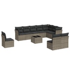 11-tlg. Garten-Sofagarnitur mit Kissen Grau Poly Rattan