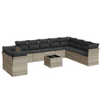 11-tlg. Garten-Sofagarnitur mit Kissen Hellgrau Poly Rattan
