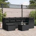7-tlg. Garten-Sofagarnitur mit Kissen Schwarz Poly Rattan