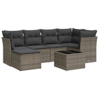 7-tlg. Garten-Sofagarnitur mit Kissen Grau Poly Rattan