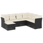 7-tlg. Garten-Sofagarnitur mit Kissen Schwarz Poly Rattan