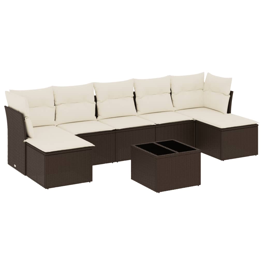 8-tlg. Garten-Sofagarnitur mit Kissen Braun Poly Rattan