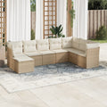 8-tlg. Garten-Sofagarnitur mit Kissen Beige Poly Rattan