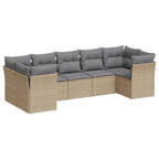 7-tlg. Garten-Sofagarnitur mit Kissen Beige Poly Rattan