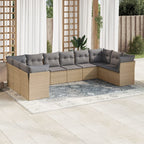 10-tlg. Garten-Sofagarnitur mit Kissen Beige Poly Rattan