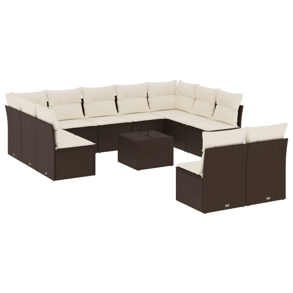 12-tlg. Garten-Sofagarnitur mit Kissen Braun Poly Rattan