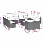 13-tlg. Garten-Sofagarnitur mit Kissen Hellgrau Poly Rattan
