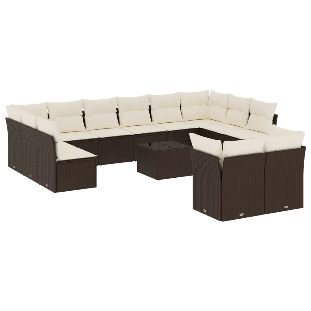 13-tlg. Garten-Sofagarnitur mit Kissen Braun Poly Rattan