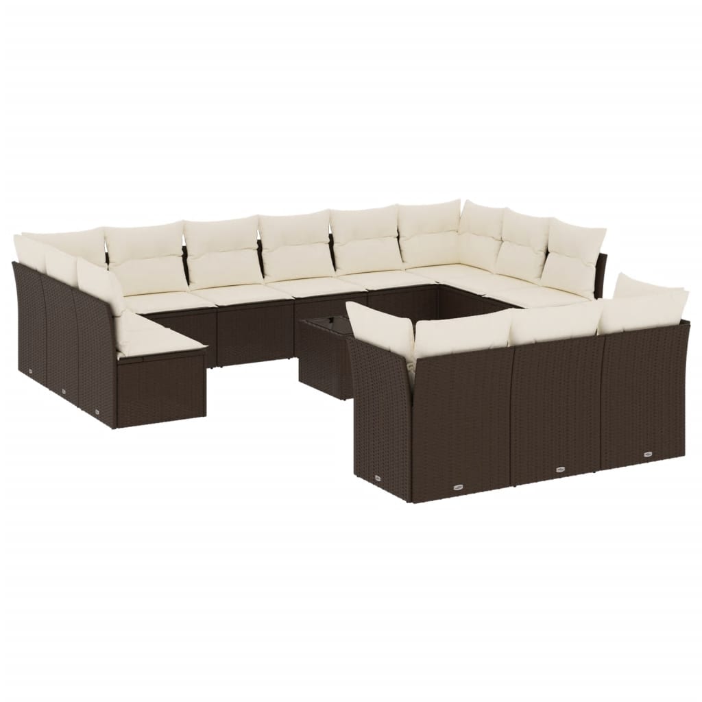 14-tlg. Garten-Sofagarnitur mit Kissen Braun Poly Rattan