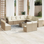 14-tlg. Garten-Sofagarnitur mit Kissen Beige Poly Rattan