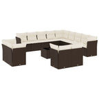 14-tlg. Garten-Sofagarnitur mit Kissen Braun Poly Rattan