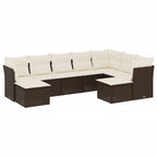 9-tlg. Garten-Sofagarnitur mit Kissen Braun Poly Rattan