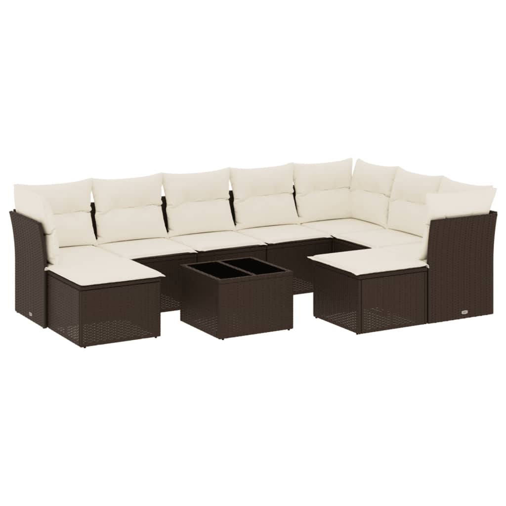 10-tlg. Garten-Sofagarnitur mit Kissen Braun Poly Rattan