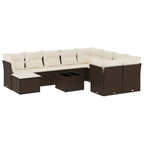 11-tlg. Garten-Sofagarnitur mit Kissen Braun Poly Rattan
