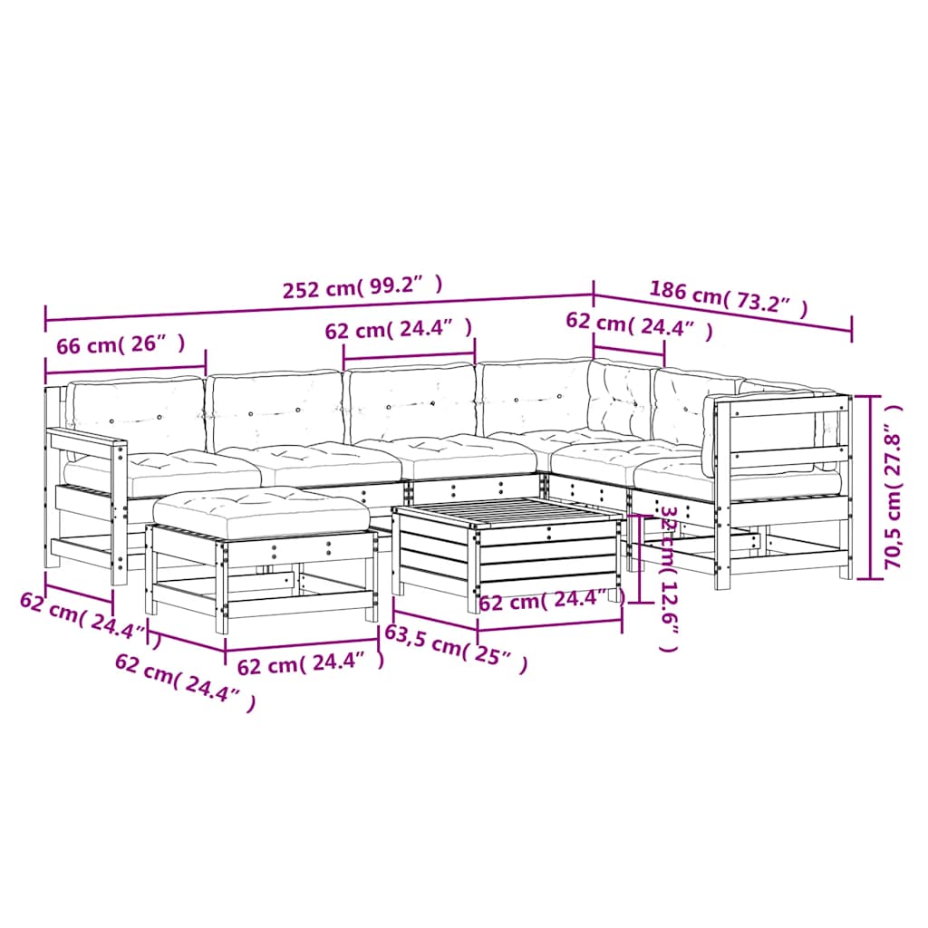 8-tlg. Garten-Lounge-Set mit Kissen Imprägniertes Kiefernholz
