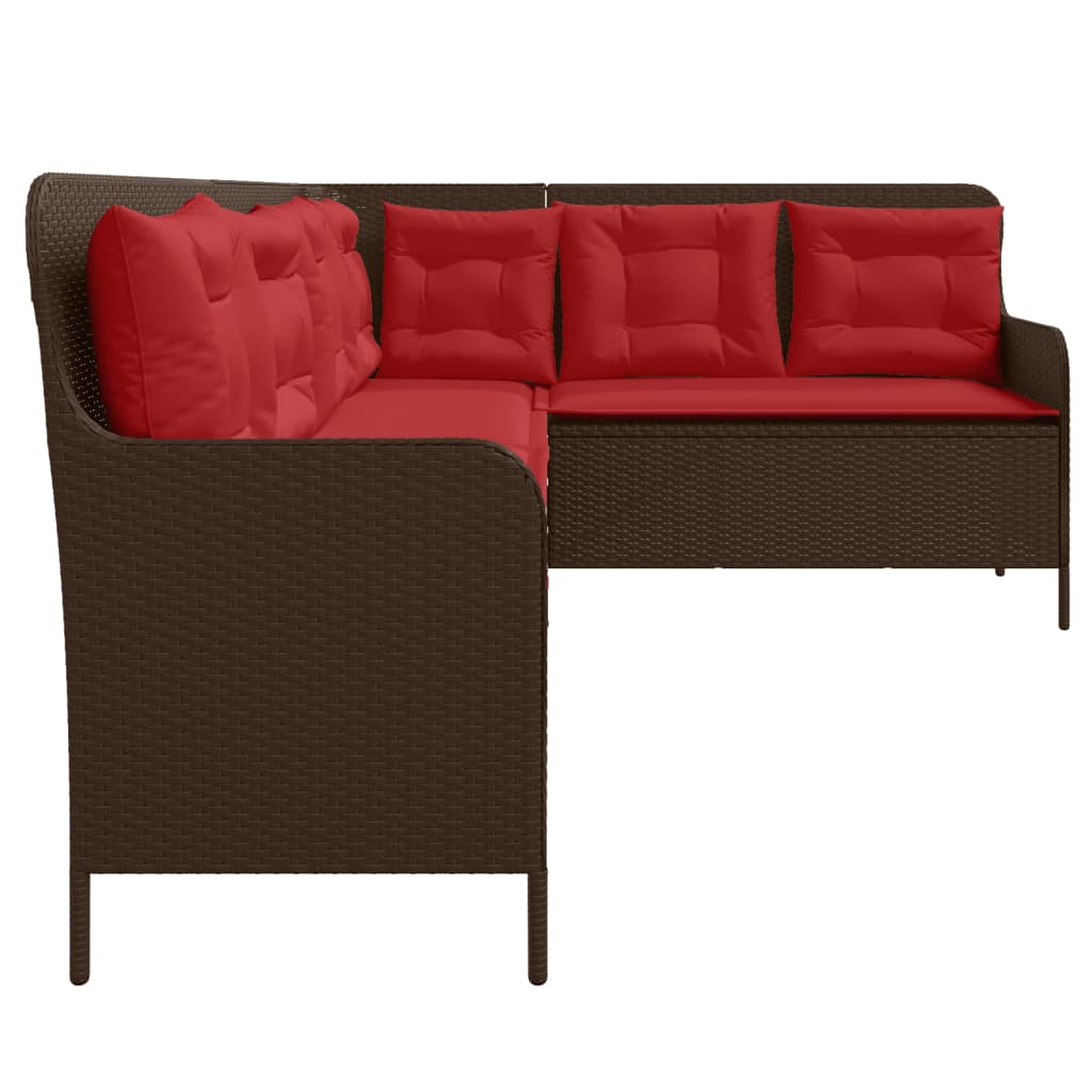 Gartensofa mit Kissen L-förmig Braun Polyrattan