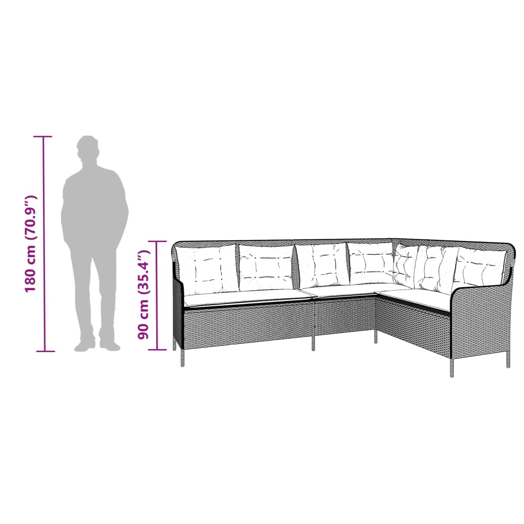 Gartensofa mit Kissen L-förmig Braun Polyrattan