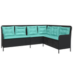 Gartensofa mit Kissen L-förmig Schwarz Polyrattan