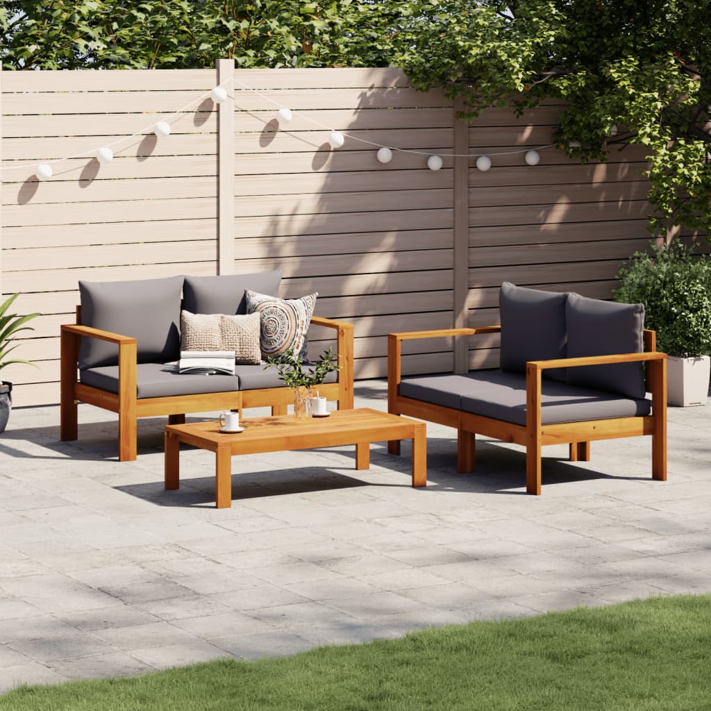 3-tlg. Garten-Sofagarnitur mit Kissen Massivholz Akazie