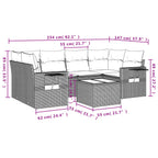 7-tlg. Garten-Sofagarnitur mit Kissen Braun Poly Rattan
