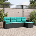 5-teiliges Gartensofa-Set mit Kissen, schwarzes Polyrattan