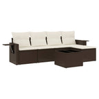 6-tlg. Garten-Sofagarnitur mit Kissen Braun Poly Rattan