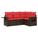 4-teiliges Gartensofa-Set mit Kissen, braun, Polyrattan