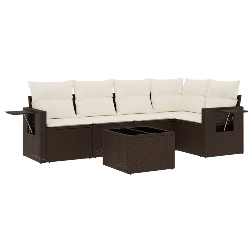 6-tlg. Garten-Sofagarnitur mit Kissen Braun Poly Rattan
