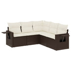 5-tlg. Garten-Sofagarnitur mit Kissen Braun Poly Rattan