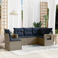 5-teiliges Gartensofa-Set mit Kissen, grau, Polyrattan