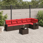 7-teiliges Gartensofa-Set mit Kissen, braun, Polyrattan