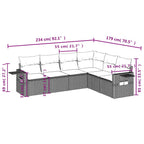 6-teiliges Gartensofa-Set mit Kissen, grau, Polyrattan