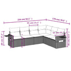 7-teiliges Gartensofa-Set mit Kissen, grau, Polyrattan