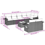 9-teiliges Gartensofa-Set mit Kissen, schwarzes Polyrattan