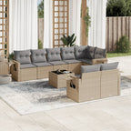 9-tlg. Garten-Sofagarnitur mit Kissen Beige Poly Rattan