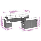 8-teiliges Gartensofa-Set mit Kissen, grau, Polyrattan