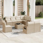 9-tlg. Garten-Sofagarnitur mit Kissen Beige Poly Rattan