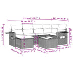 7-teiliges Gartensofa-Set mit Kissen, schwarzes Polyrattan
