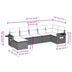 7-teiliges Gartensofa-Set mit Kissen, schwarzes Polyrattan