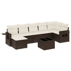 8-tlg. Garten-Sofagarnitur mit Kissen Braun Poly Rattan
