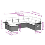 7-teiliges Gartensofa-Set mit Kissen, schwarzes Polyrattan