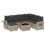 8-tlg. Garten-Sofagarnitur mit Kissen Hellgrau Poly Rattan