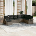 8-tlg. Garten-Sofagarnitur mit Kissen Grau Poly Rattan